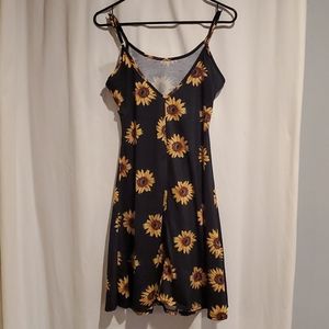 Black sunflower print summer dress